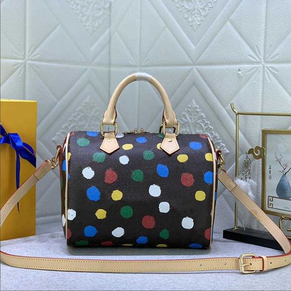 

luxury speedy handbag tote bag old flower letters polka dot pattern leather strap pouch large capacity pocket womens shoulder crossbody bags