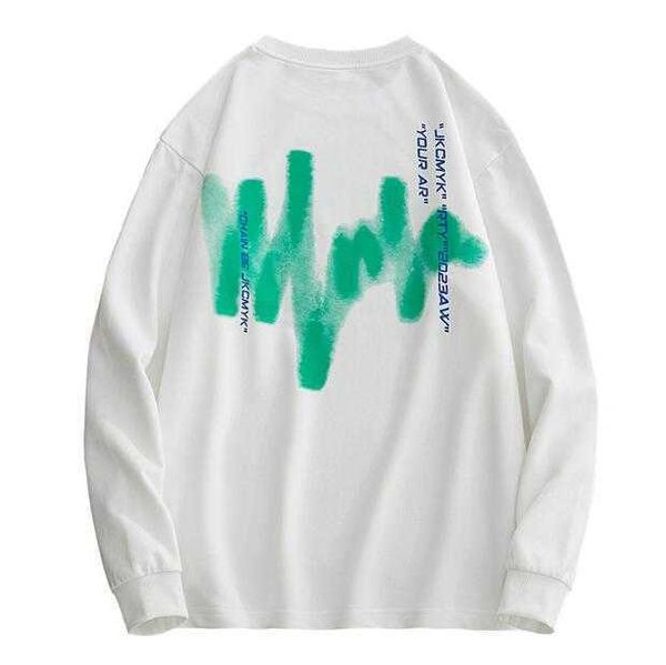 

autumn custom korean style round neck pullover men's fashion printed loose long sleeve tshirt ycw, White;black