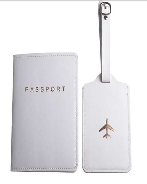 

10sets women pu plane prints travel short passport card holder cover luggage tag white black6091430, Brown;gray