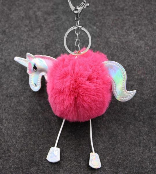 

2017 original unicorn key chain pendant women artificial fluffy fur keyring bag car hang jewelry girl key ring women christ8036265, Slivery;golden