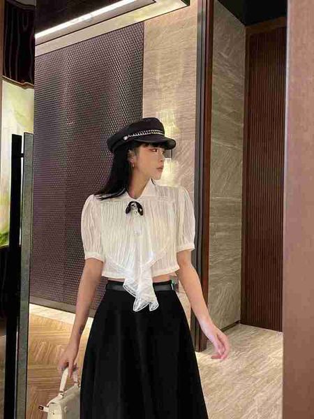 

women's blouses & shirts designer vertical stripe shirt 2023 summer new hollow out high waist slim spicy girl style n95t, White