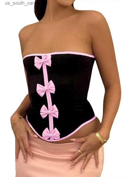

camis women s corset strapless sleeveless bow front contrast color bustier tube l230522, White