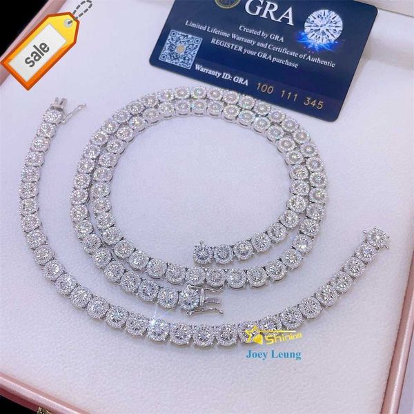 

new design pass diamond tester hip hop jewelry 7mm vvs diamond 925 silver iced out cluster moissanite tennis chain necklaces