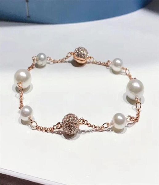 

luxury sweet pink crystal diamond charm bracelet for women swa brand designer shining cz stone love bracelets wedding party jewelr7017841, Golden;silver