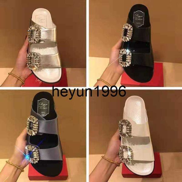 

rv transparent thick soled women's summer wear flat bottomed 2021 new fashion net red cool water drill going out slippers, Black