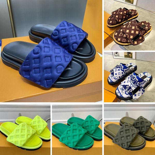 

designer pool pillow sandals women men rubber slippers summer beach mules slides slipper 35-45, Black