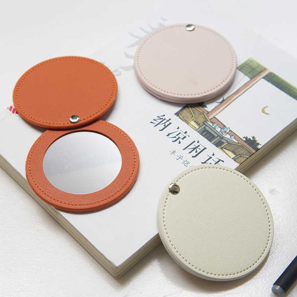 

makeup tools mini round makeup mirror portable pu cosmetic mirror folding pocket compact mirror travel accessories j230601