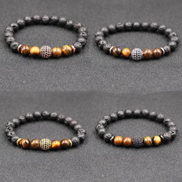 

4 styles natural black lava stone beads elastic bracelet tiger eye stone bracelet volcanic rock beaded hand strings brass bracelet7430889