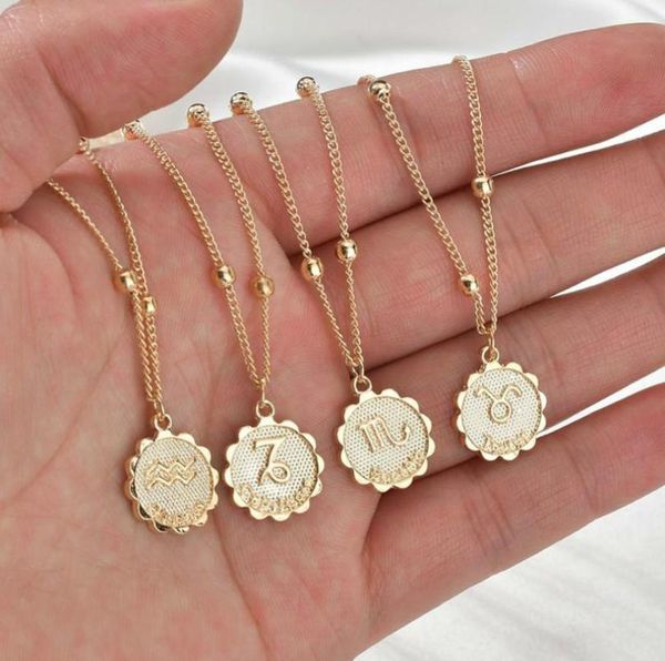 

selling 12 constellation necklace classic 18k gold zodiac sign round pendant bead chain necklace jewelry7487629, Silver