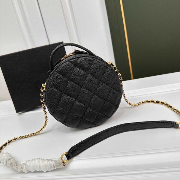 

flap bag fashion cc women round cake shoulder bag diamond checker caviar cowhide zipper high capacity designer chain real leather belt handl