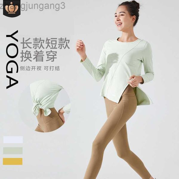 

designer t shirt aloyoga casual quick drying split yoga dress pilates long sleeve loose slim running fitness t-shirt women, White