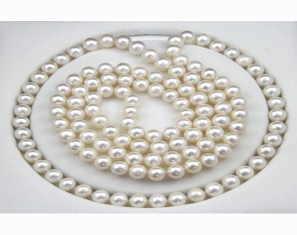 

100 natural pearl necklace round white sweater chain 910mm fine jewelry 925 silver clasp 130cm5962656