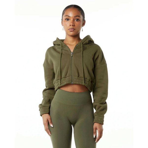 

cotton spandex drop shoulder style oversized cropped fit willow women classic capital full zip crop hoodiesvr, Black