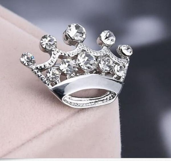 

selling silver tone clear crystal small crown pin brooch very cute alloy women collar pins wedding bridal jewelry accessories 2030148, Gray