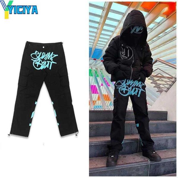 

yiciya men's cargo pants minus harajuku minustwo casual loose punk rock straight wide leg two trouser streetwear y2k retro street trend, Black