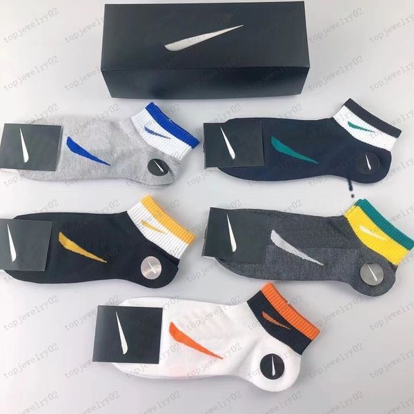 

designer men's socks five pairs luxury sport winter mesh letter print socks embroidered cotton men with box, Black