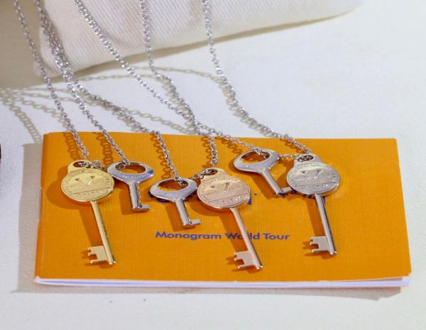 

luxury stainless steel couple gold chain pendant key necklaces fashion for man woman highly quality women party wedding lovers no 9624465, Silver