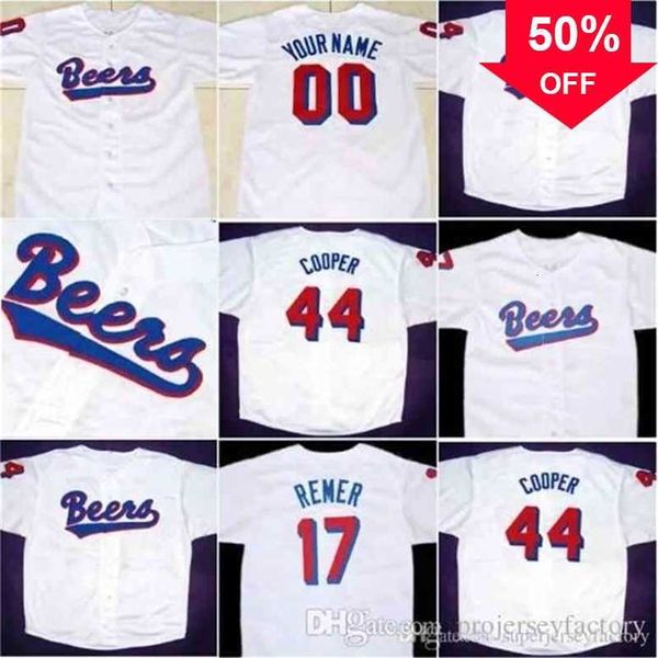 

xflsp glac202 stitched mens 44 joe cooper baseball jersey 17 doug remer milwaukee beers moive jerseys white s-3xl viva villa baseball jersey, Black