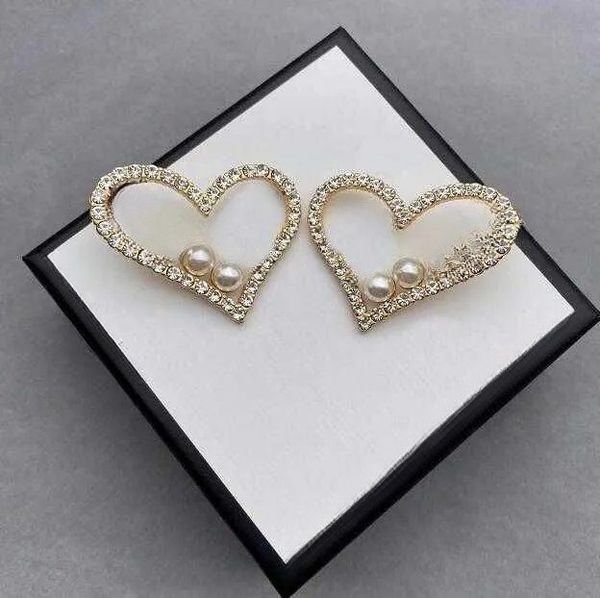

fashion heart white pearl stud women's earrings classic letter jewelry accessories wedding gift for girls, Golden