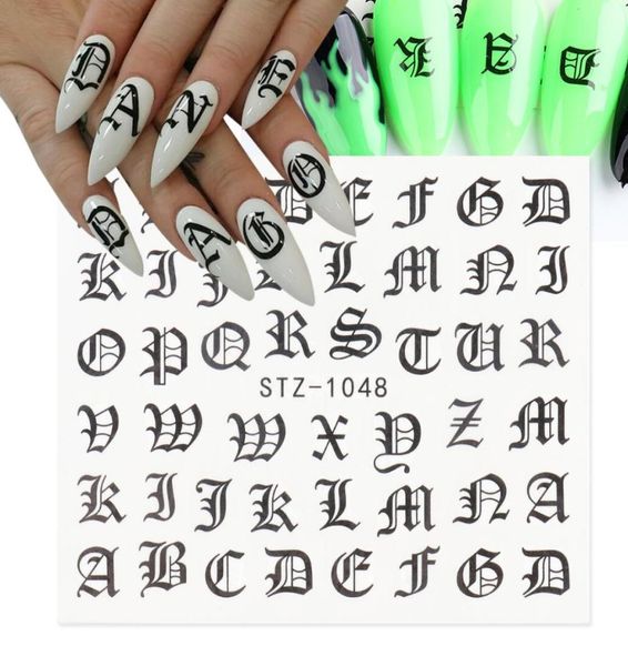 

abc letter decals nail art stickers english old font black number tattoo nails design water sliders manicure wraps chstz104610496094194