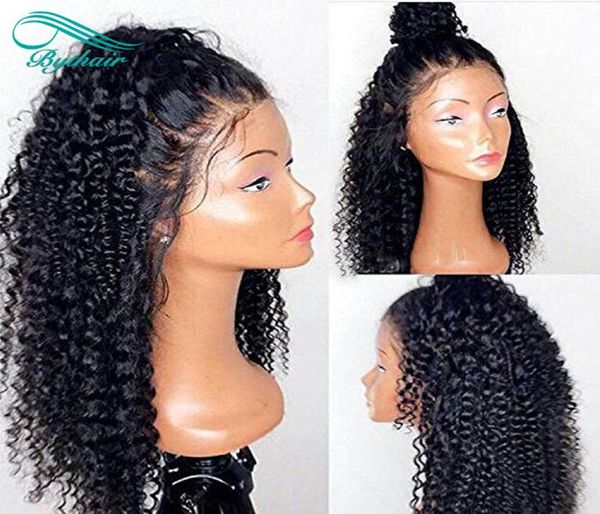 

pre plucked kinky curly lace front human hair wigs 130 150 density brazilian virgin hair bleached knots full lace wigs with baby3704052, Black;brown