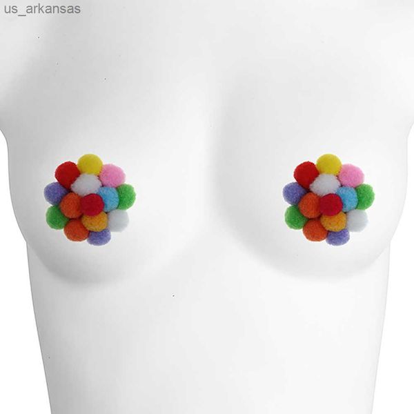 

1 pair plush ball nipple cover reusable self adhesive multicolor nipple pasties silicone nipple sticker decor accessories l230523