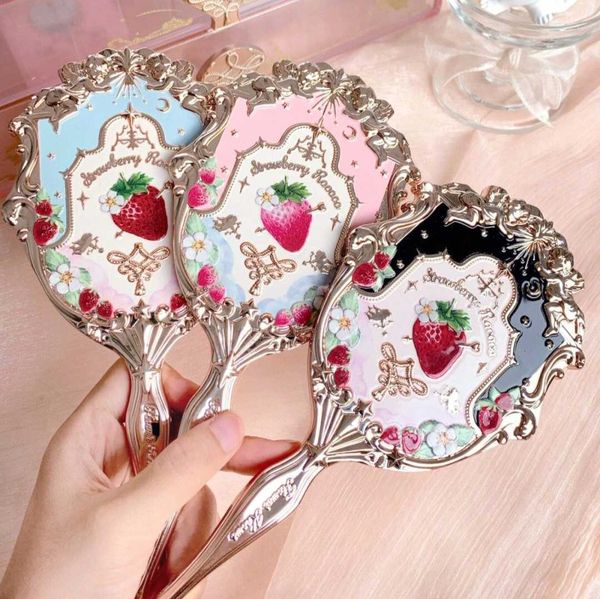 

makeup tools flower knows strawberry rococo lip glaze hand-held mirror makeup tool portable small mirror to carry handle mirror j230601