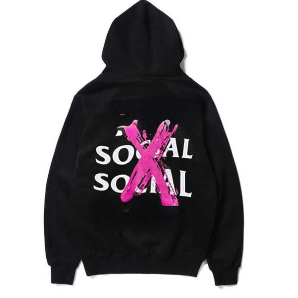 

2023 new hip hop brand hoodie cross powder plush loose pullover jacket motion design 775ess, Black