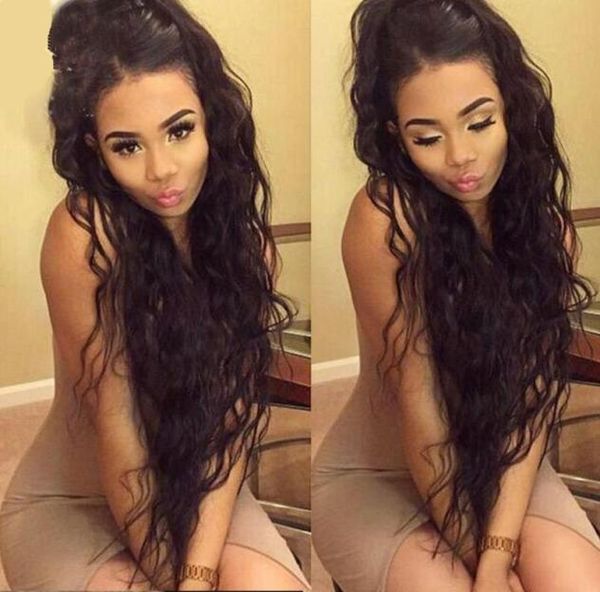 

water wave malaysian human hair full lace wig unprocessed virgin hair wet and wavy lace front wig natural hairline black african a3248011, Black;brown