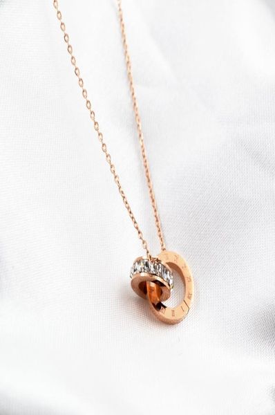 

wholegold plated double rings pendant necklace choker 316l stainless steel two circle rings necklace jewelry for women3232744, Silver