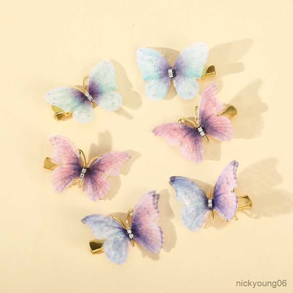 

hair accessories 6pcs/set butterfly hairpin clips rainbow duckbill clip hairgrip for women headpieces, Slivery;white