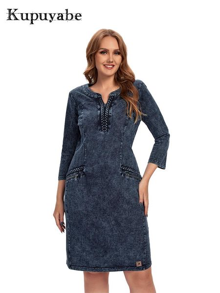 

dresses kupuyabe women's denim dress fall cotton stretch knit slim fit casual fashion dress, Black;gray