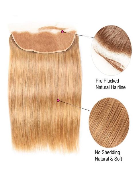 

13x4 ear to ear lace frontal closure ombre blonde 1b 27 dark root human virgin hair straight lace frontal bleached knots par7803602, Black