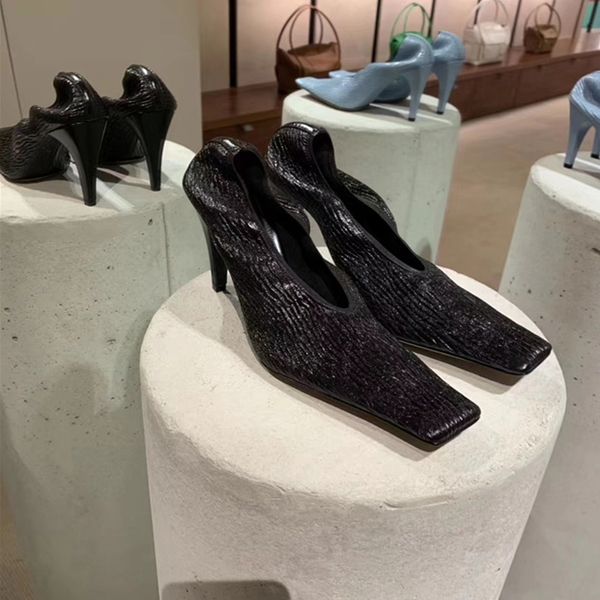 

new women pumps square toe high heels women solid leather chaussure femme party wedding shoes women fashion zapatos de mujer, Black