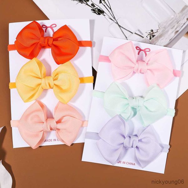 

hair accessories 3pcs solid color grograin ribbon bows headband for baby girls headwear bowknot elastic bands infant kids, Slivery;white