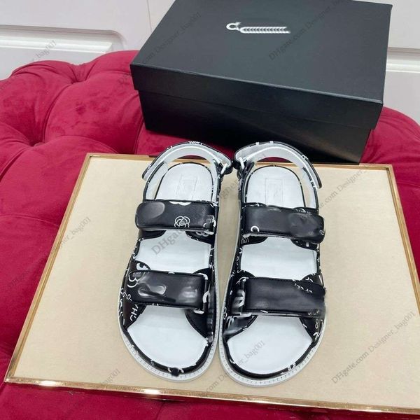 

designer women sandals womens slides crystal calf leather casual shoes quilted platform summer beach slipper 35-42 with box and shopping bag, Black