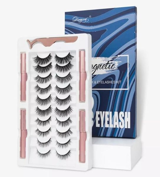 

10 pairs magnetic eyelashes kit reusable magnetic eyelashes and 4 tubes of magnetic eyeliner kit upgraded 3d no glue needed5942993