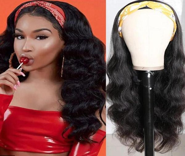 

allove body wave headbands wig yaki straight human hair wigs with headbands nonlace wigs kinky curly wig loose deep water for bla3389909, Black;brown