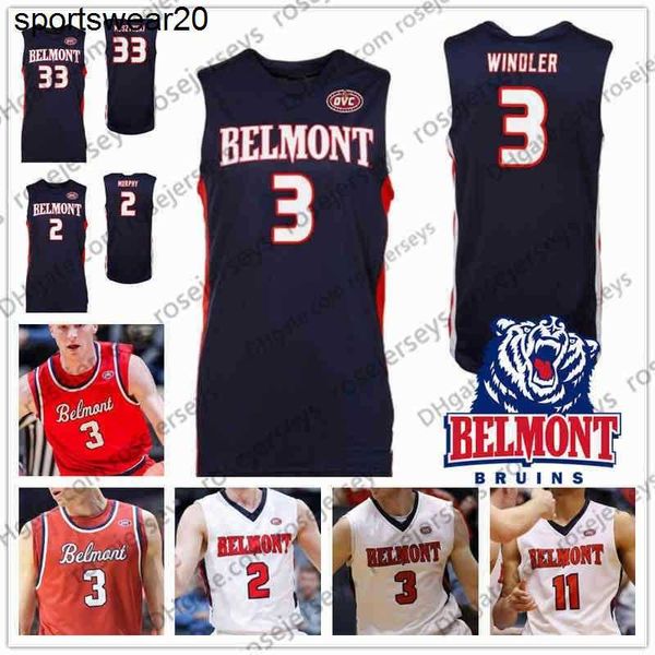 

custom college custom belmont bruins basketball any name number navy blue white red 3 dylan windler 33 nick muszynski men youth kid nc, Black;red