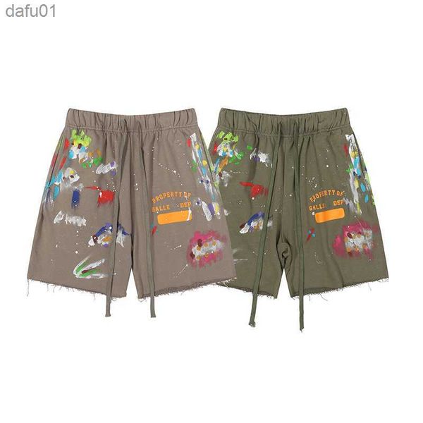 

brand shorts women men shorts designer shorts gd speckled ink hand-painted printing casual terry mens shorts hip hop drawstring straight pan, White;black