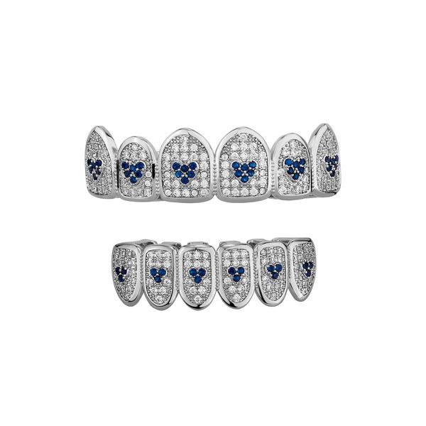 

hip hop dental teeth grillz full drill double color love heart zircon braces grills teeth set designer eight 8 tooth six 6 bottom halloween, Black