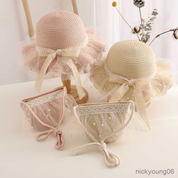 

hair accessories baby girl hat handbag bow wide brim sun protection hats for kids summer beach cap, Slivery;white