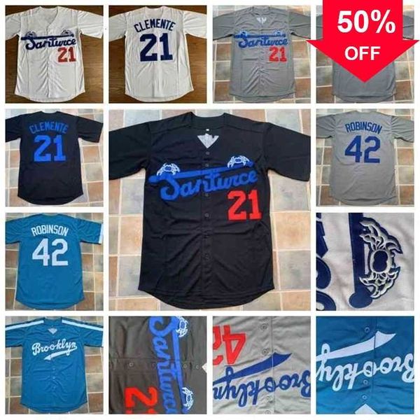 

xflsp glac202 21 roberto clemente brooklyn dogers 42 jackie robinson baseball jersey double stitched name and number in stock fast shipping, Black