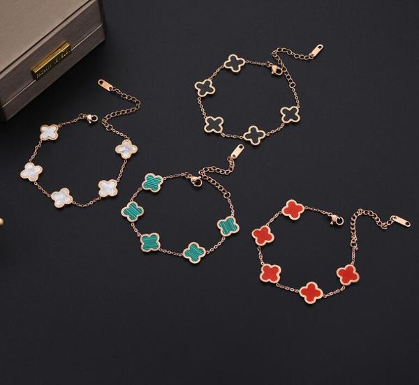 

20style fashion classic 4/four leaf clover charm bracelets bangle chain 18k gold agate shell mother-of-pearl for women girl wedding mother&#, Black