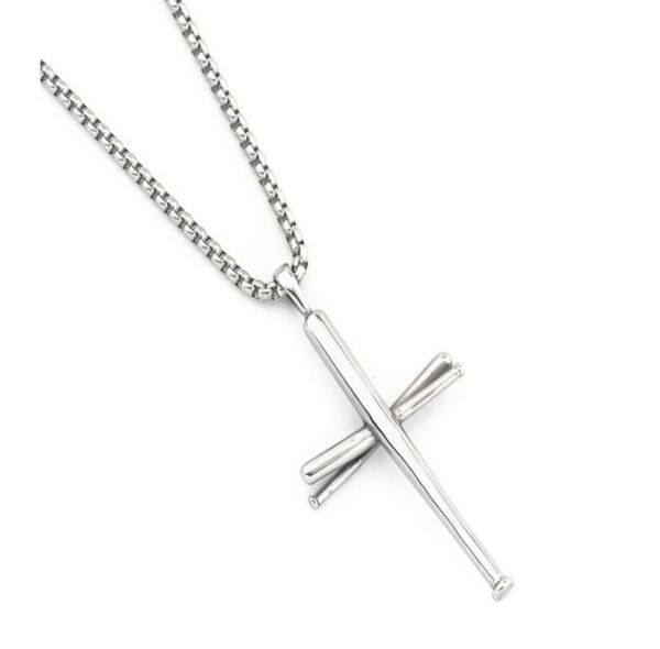 

european fashion baseball bat cross hips hops necklace stainless steel stainless steel baseball cross pendant necklace for women m1202946, Silver