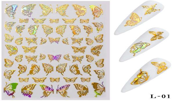 

gold silver nail art laser butterfly stickers spring summer butterfly metal sticker decals holographic manicure decorations3295399, Black