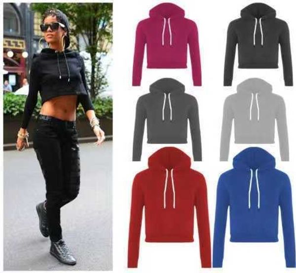 

printing custom oem cropped fleece hoodie women in china, Black