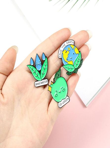 

green earth plant enamel brooches cartoon apple leaf water drop pins save the earth fashion metal badges costume denim lapel jewel1674803, Gray
