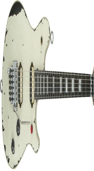 

heavy relic edward van helen white over black electric guitar floyd rose tremolo locking nut red kill switch crack line aged e1289109