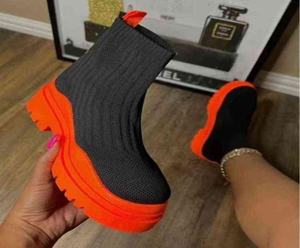 

boots women fashion knitted socks shoes for 2022 thicksoled casual solid color slipon short autumn ankle y22094758878, Black